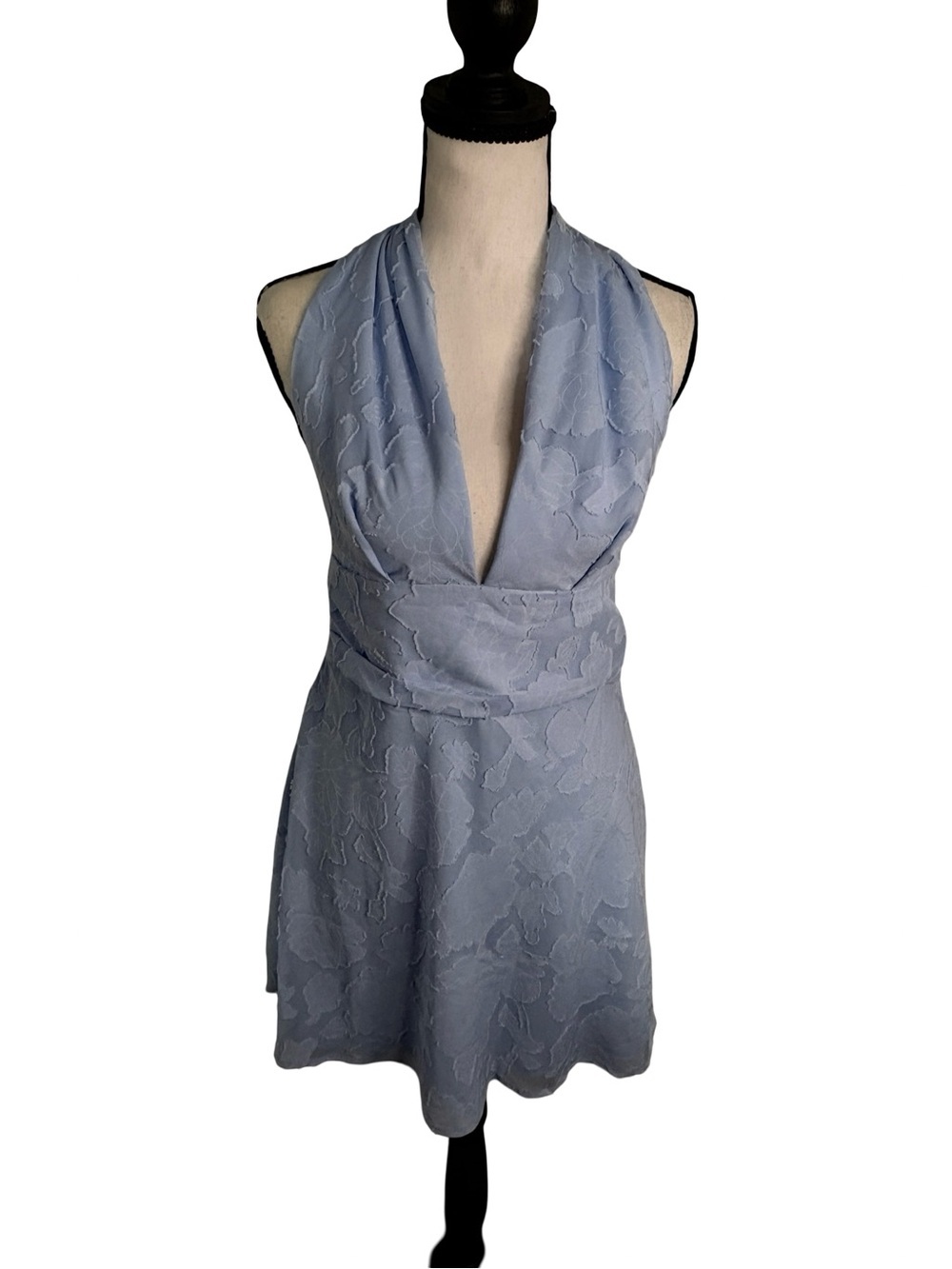 Hello Molly Society Secrets Blue Rose Jacquard Halter Mini Dress BNWT US 6